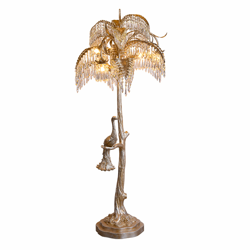 French Peacock Copper Crystal Floor Lamp