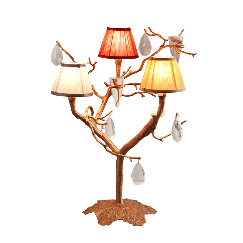 Copper and crystal tree lamp