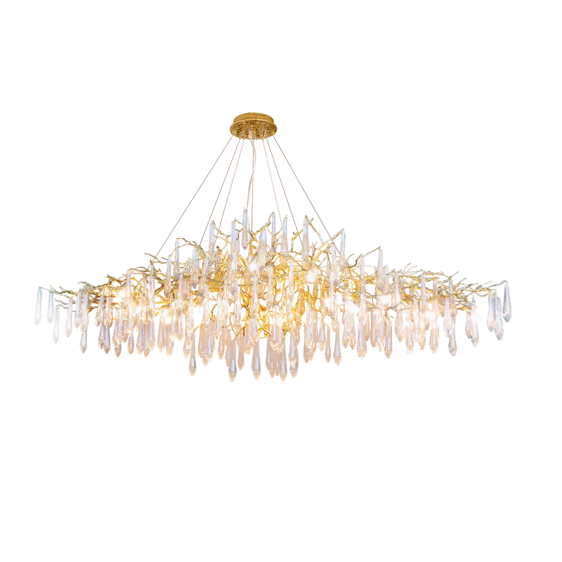 copper and crystal long dining pendant lamp